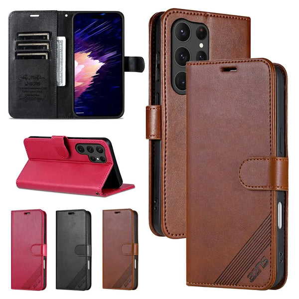 Flip Leather Case For Samsung Galaxy S25 Ultra Edge S4 Plus S23 Fe S22 S25U S24U S23U Wallet Case Cash Cards Slots Phone Cover