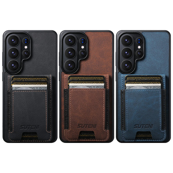 SUTENI Luxury Faux Leather Card Holder Stand Phone Case Frosted Feel For Samsung Galaxy S26 Ultra S25 Plus S24 S23