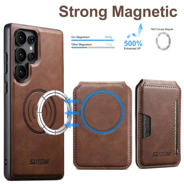 SUTENI Magnet Wireless Charging Luxury Faux Leather Phone Case Card Holder Stand For Samsung Galaxy S26 Ultra S25 S24 S23 S22