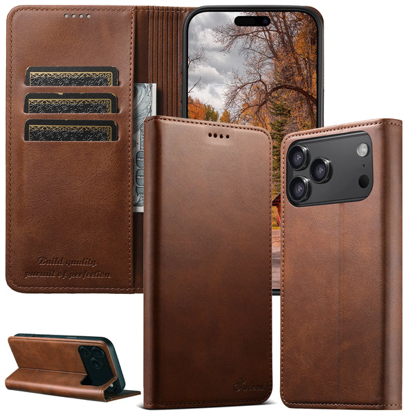 SUTENI For iPhone 17 Pro Max 16 Plus 15 Pro 14 13 12 Phone Case Faux Leather Card Holder Stand Wallet Magnet Flip Cover