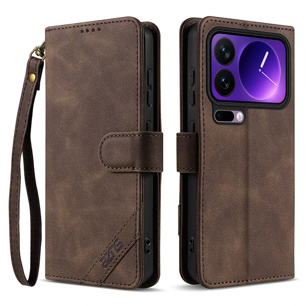 Flip PU Leather Case for Xiaomi 17 15 15T Pro max Promax Ultra Card Slots Holder Kickstand Phone Cover With Hand Strap