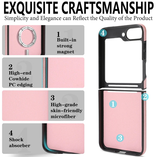 2 In 1 Leather Case For Samsung Galaxy Z Flip 7 6 5 4 3 Flip7 Flip6 Cards Slots Kickstand Wireless Charging Magnetic Phone Cover