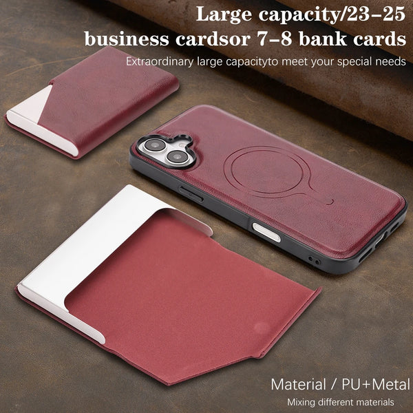 Magsafe Leather Phone Case for Iphone 17 Air 16 ProMax 15 Plus 14 Pro Max 13 12 Pm 16e Mirror Magnetic Card Holder Phone Cover