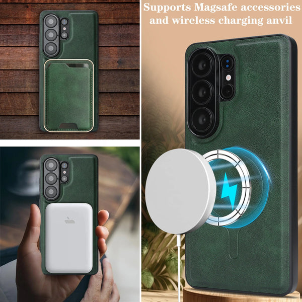 2 in 1 Leather Case for Samsung Galaxy S26 S25 Ultra S24 Plus S23 S26U S25U Wireless Charging Ultra Thin Card Slots Phone Cover