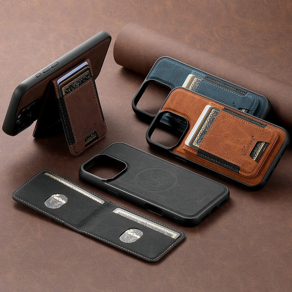 SUTENI Magnet Wireless Charging Card Holder Stand Luxury Faux Leather Phone Case For iPhone 17 Pro Max 16 Plus 15 14 13 12