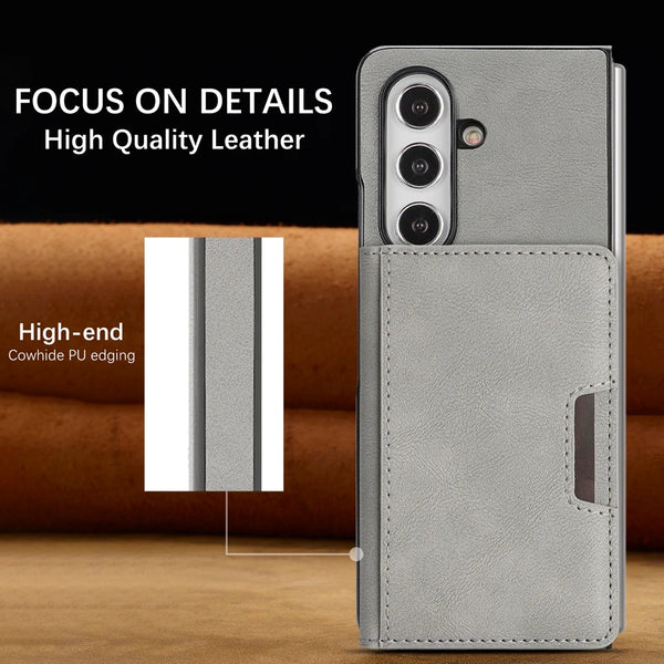 2 In 1 Leather Case For Samsung Galaxy Z Fold 7 6 5 4 3 Magnetic Cards Holder Card Slots Kickstand Wireless Charging Phone Cover