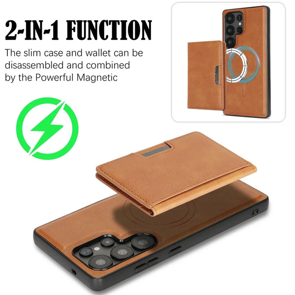 2 In 1 Magnetic Phone Cover for Samsung S25 S24 Ultra Edge Plug S23 + S25Ultra S25U S23U 5G Kickstand Cards Bag Slots Phone Case