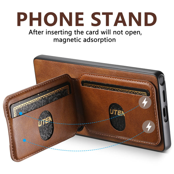 SUTENI Luxury Faux Leather Oil Wax Smooth Surface Phone Case Card Holder Stand For Samsung Galaxy S26 Ultra S25 Plus S24 S23 S22