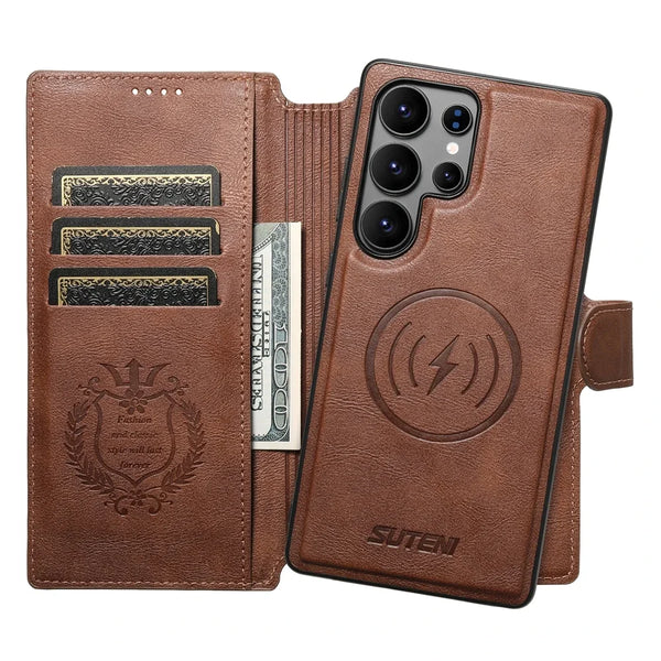 2 IN 1 Flip Wallet Case For Samsung Galaxy S25 S24 S23 S22 Ultra S25U S24U Magnetic Card Slots Wrieless Charging Phone Cover