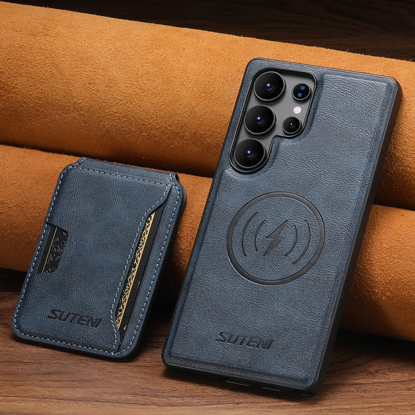 SUTENI Magnet Wireless Charging Luxury Faux Leather Phone Case Card Holder Stand For Samsung Galaxy S26 Ultra S25 S24 S23 S22
