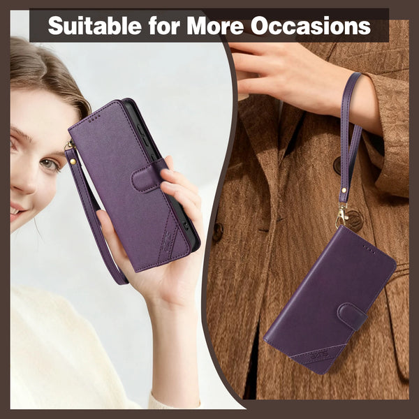 Flip PU Leather Case for Samsung S26 Ultra S25 Edge Plus S24 Fe S23 S22 S26U S25U S24U Card Slots Phone Cover With Hand Strap