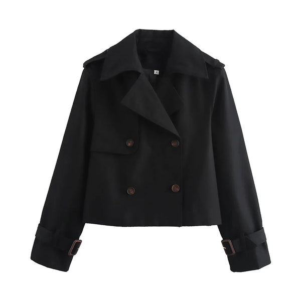 Ladies Vintage Cropped Trench Spring Autumn Jacket Women Streetwear Double Breasted Long Sleeve Top Female Chic Coat Outfits