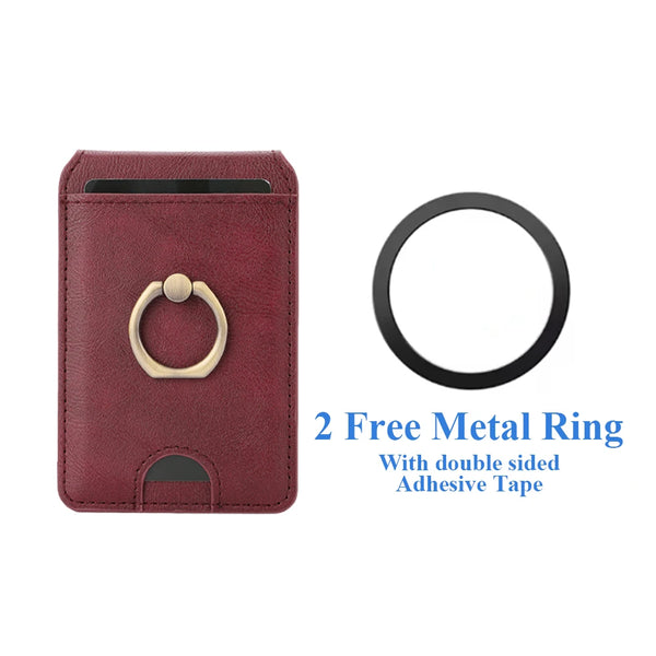 Magnetic Ring Leather Cards Holder Slots For iphone 16 15 14 13 12 Samsung Xiaomi Google Phone Kickstand Cards Bag Cards Pocket