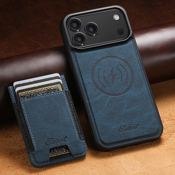 SUTENI Magnet Wireless Charging Card Holder Stand Luxury Faux Leather Phone Case For iPhone 17 Pro Max 16 Plus 15 14 13 12