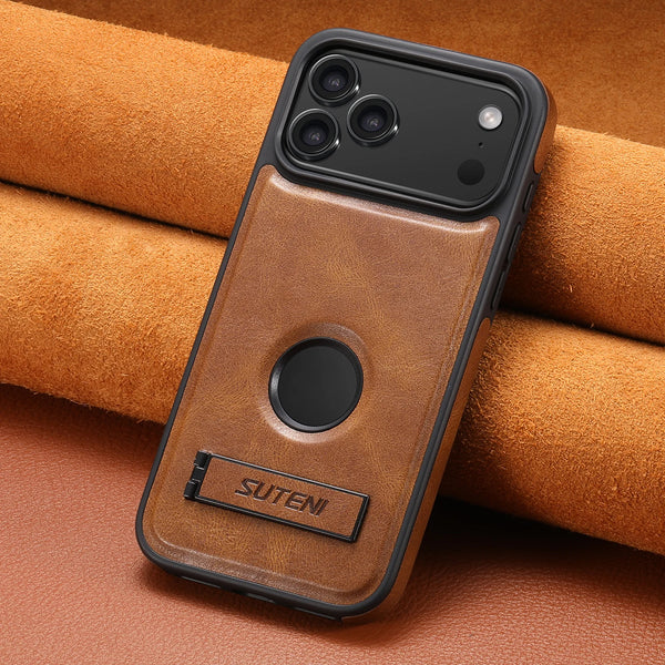 SUTENI Luxury Faux Leather Phone Case Stand Magnet Wireless Charging Smooth Surface For iPhone 17 Pro Max 16 Plus 15 14 13 12
