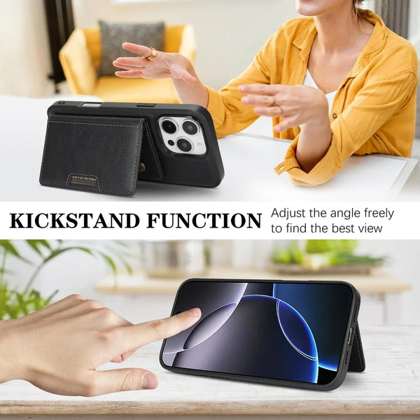 2 in 1 Magsafe Leather Case for Iphone 17 16 ProMax 15 Plus 14 Pro Max 13 12 16e iphone17 Air Kickstand Magnetic  Phone Cover