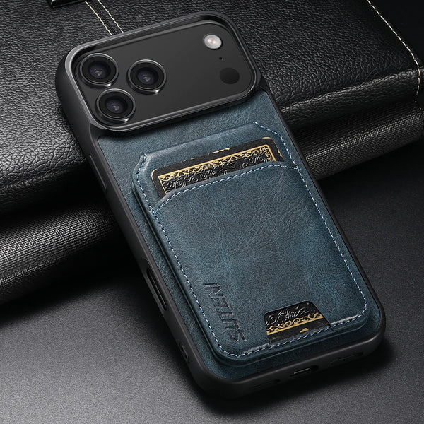 SUTENI Luxury Faux Leather Oil Wax Pattern Phone Case Card Holder Bag Stand For iPhone 17 Pro Max 16 Plus 15 14 13 12