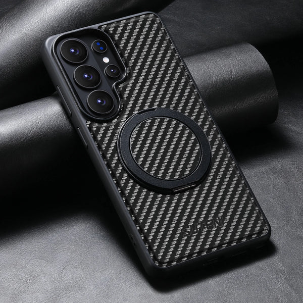 Mobile Phone Case Magnet Wireless Charging 360° Rotating Stand Faux Leather Ring Buckle For Samsung Galaxy S26 Ultra S25 S24 S23