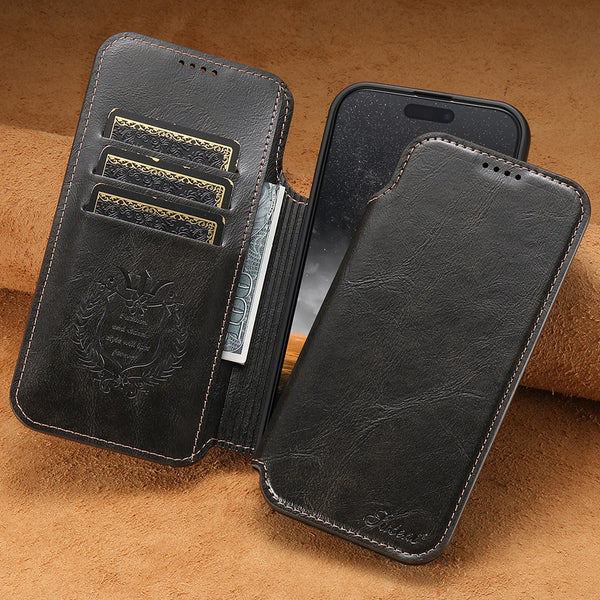 Faux Leather Wireless Charging  Card Holder Stand Wallet Magnetic buckle Phone Case For iPhone 17 Pro Max 16 Plus 15 14 13 12