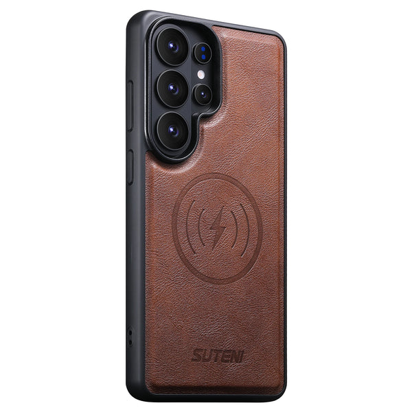 SUTENI Frosted Feel Faux Leather Magnet Wireless Charging Phone Case  For Samsung Galaxy S26 Ultra S25 S24 S23 S22