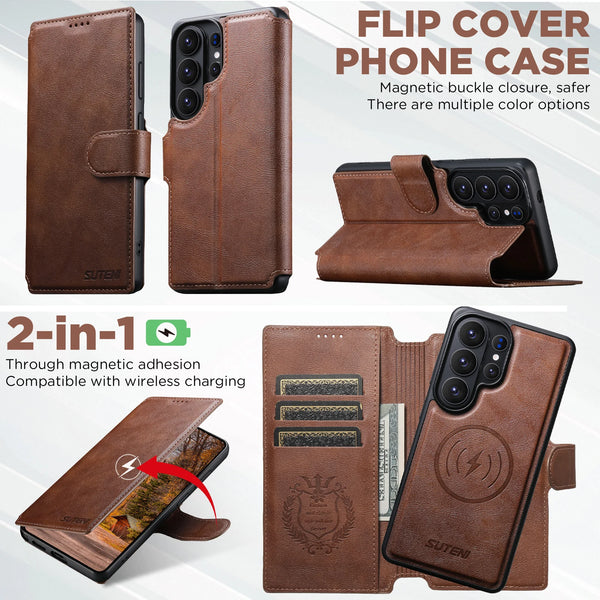 Faux Leather Wireless Charging Card Holder Stand Wallet Magnetic Flip Cover Phone Case For Samsung Galaxy S26 Ultra S25 S24 S23