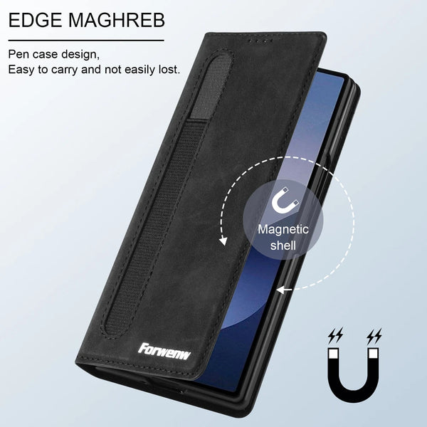 Leather Case For Samsung Galaxy Z Fold 7 6 5 4 3 Fold7 Fold6 Fold5 Fold4 Card Slots Cards Holder Kickstand Phone Cover