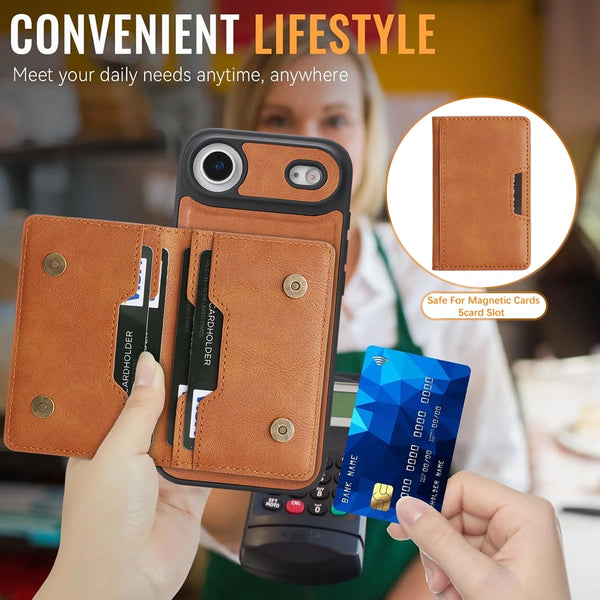 2 In 1 Magsafe Leather Case for IPhone 17 Promax Air 16 Pro Max 15 Plus 14 13 12 Magnetic 5 Cards Slots Holder Phone Cover