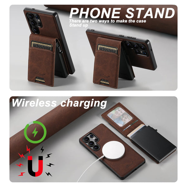SUTENI Magnetic Wireless Charging  Phone Case Card Slot Luxury PU Leather Wallet Button Card Box For Samsung S26 Ultra S25 Plus