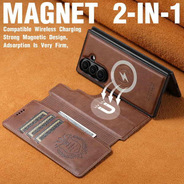 SUTENI Faux Leather Wireless Charging Card Holder Stand Wallet Magnetic Flip Cover Phone Case For Samsung Galaxy Z Fold 7 6
