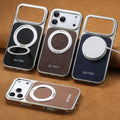 SUTENI Faux Leather Magnet Wireless Charging Phone Case 360° Rotating Stand Ring Buckle Frosted Feel For iPhone 17 Pro Max 16 15
