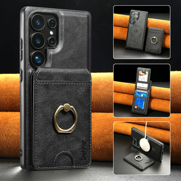 2 in 1 Case For Samsung Galaxy S25 Ultra S24 Plus S23 A14 A15 A16 A34 A35 A36 A52 A53 A54 A55 4G 5G Card Slots Ring Phone Cover