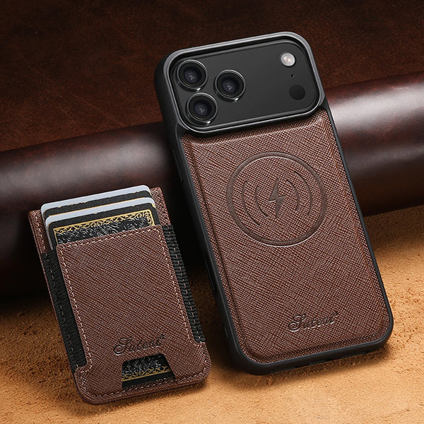 SUTENI Wireless Charging Magnet Phone Case Card Holder Stand Faux Leather For iPhone 17 Pro Max 16 Plus 15 14 13 12