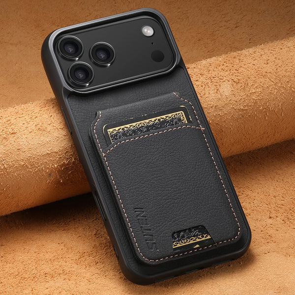 SUTENI Luxury Faux Leather Stand Card Holder Phone Case Frosted Feel For iPhone 17 Pro Max 16 Plus 15 14 13 12