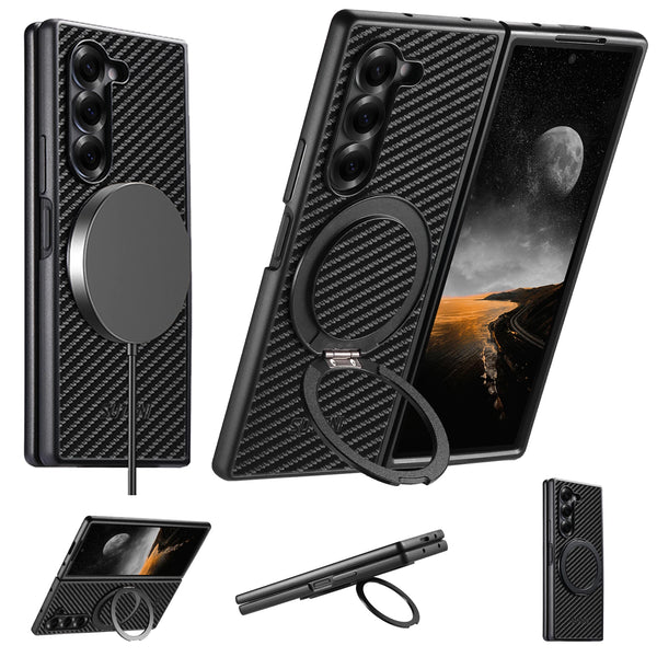 SUTENI Mobile Phone Case Magnet Wireless Charging 360° Rotating Stand Faux Leather Ring Buckle For Samsung Galaxy Z Fold 7 6 5