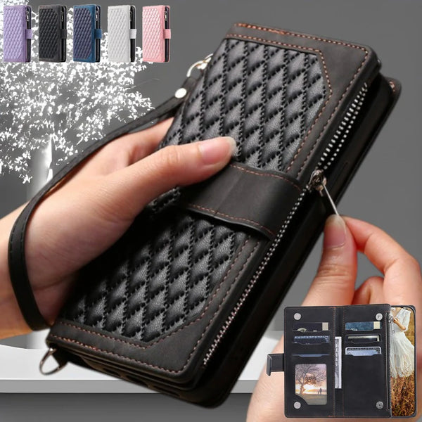 Long Lanyard Zipper Wallet Cards Phone Case for Samsung Galaxy Note 20 Ultra S26 Plus S25 FE S24 S23 S22 S21 Flip Leather Cover