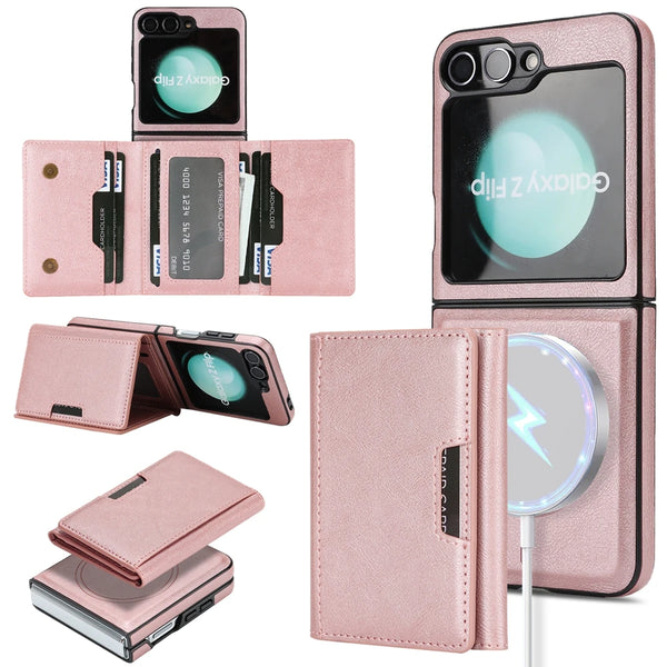 2 in 1 Leather Magnetic Case for Samsung Galaxy Z Flip 7 6 5 4 3 Kickstand 7 Cards Slots Holder Wireless Charging Phone Cover
