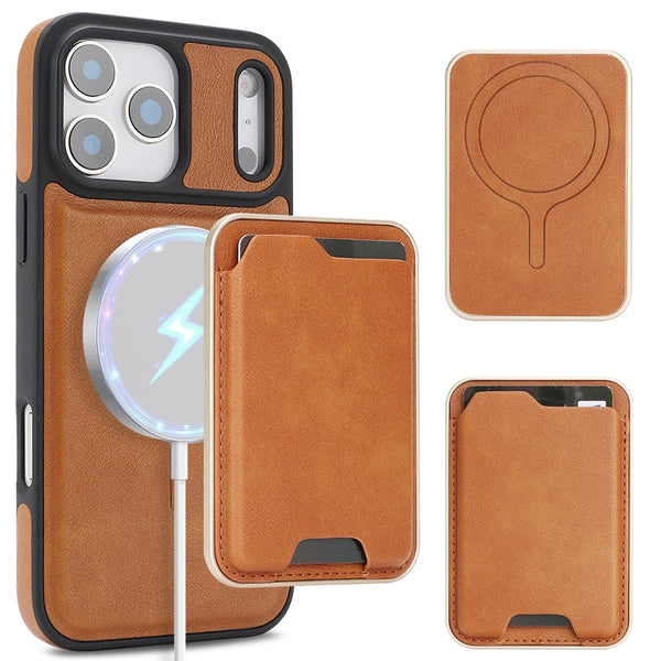 MagSafe Leather Case for IPhone 17 Air 16 Promax 15 Pro Max 14 Plus 13 PM 12 Magnetic Cards Holder Slots 2 IN 1 Phone Case