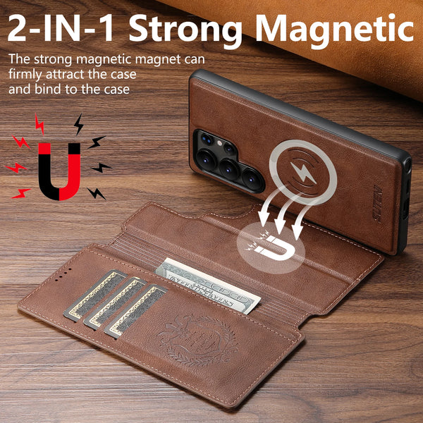 SUTENI PU Leather Wireless Charging Card Holder Stand Wallet Magnetic Flip Cover Phone Case For Samsung Galaxy S25 Ultra S24 S23