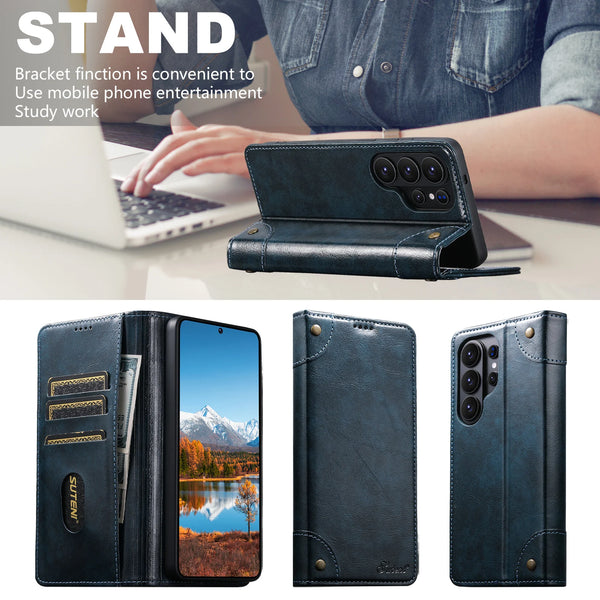 SUTENI Phone Case Faux Leather Card Holder Stand Wallet Magnet Flip Cover For Galaxy S26 Ultra S25 Plus S24 S23+