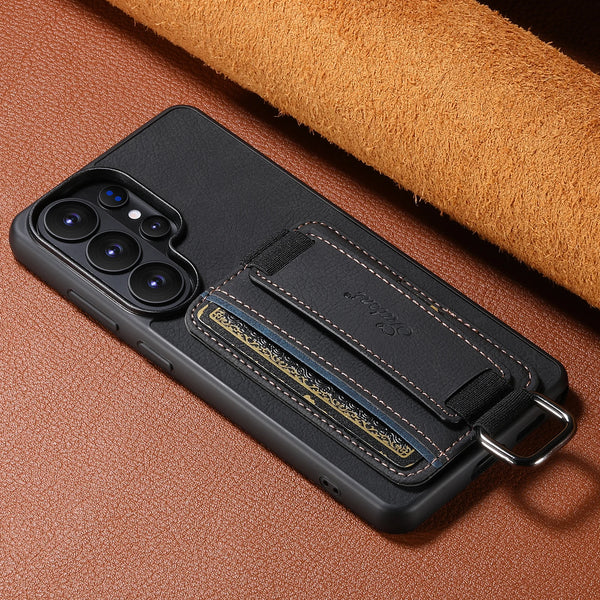 SUTENI Faux Leather Phone Case Wrist Strap Ring Buckle Card Holder Stand For Samsung Galaxy S26 Ultra S25 Plus S24 S23