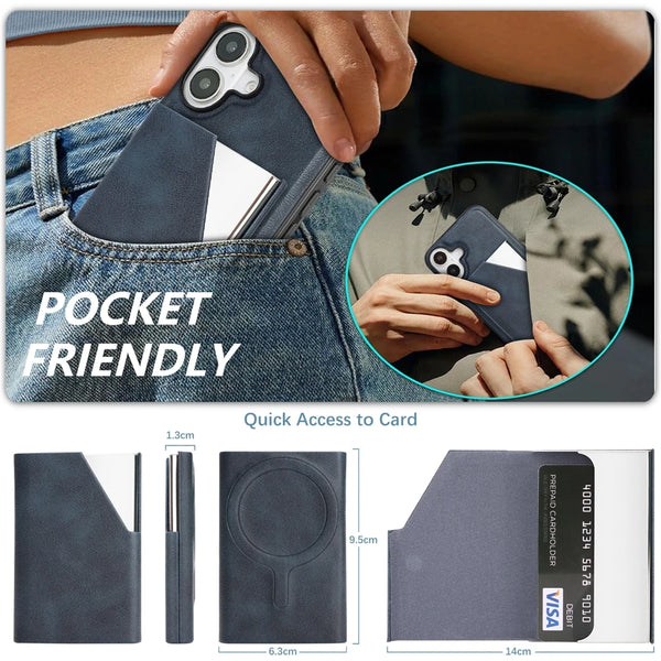 Magsafe Leather Phone Case for Iphone 17 Air 16 ProMax 15 Plus 14 Pro Max 13 12 Pm 16e Mirror Magnetic Card Holder Phone Cover