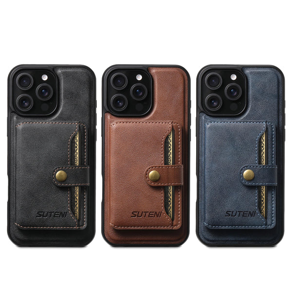 SUTENI Wireless Charging Luxury Faux Leather Magnet Phone Case Card Holder Stand For iPhone 17 Pro Max 16 Plus 15 Pro 14 13 12
