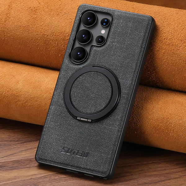 SUTENI Magnet Wireless Charging Phone Case Faux Leather 360° Rotating Stand Ring Buckle For Samsung Galaxy S26Ultra S25 S24 S23