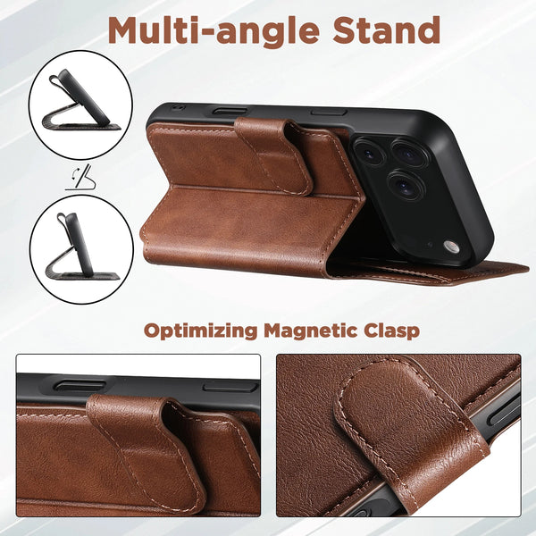 2 In 1 Leather Flip Case For iphone 17 Air Promax 16 Plus 15 Pro Max 14 13 12 Magsafe Card Slots Holder Magnetic Phone Cover