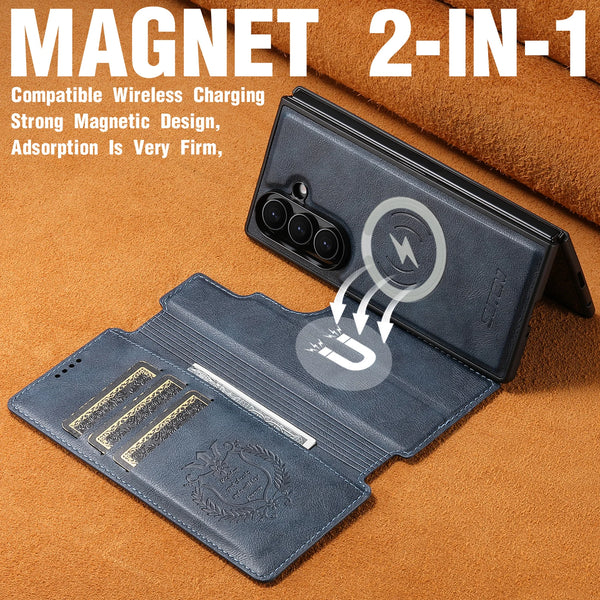 SUTENI Faux Leather Wireless Charging Card Holder Stand Wallet Magnetic Flip Cover Phone Case For Samsung Galaxy Z Fold 7 6