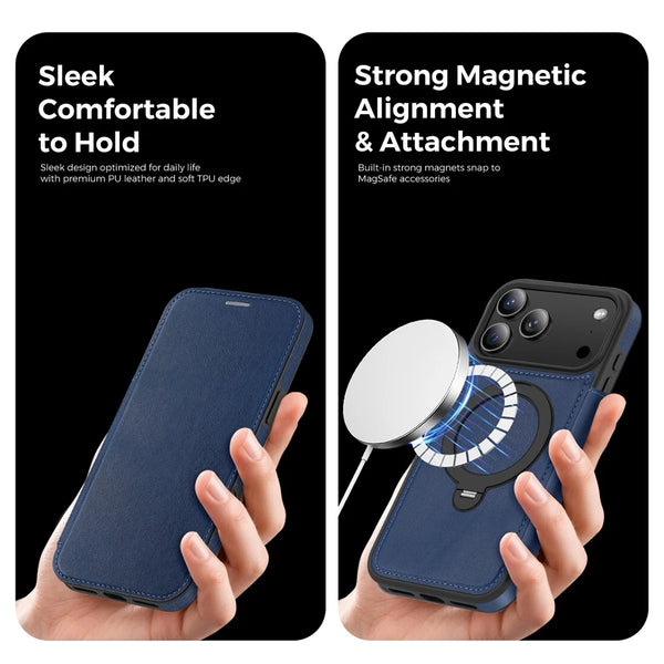 Kickstand Flip Leather Case for  iphone 17 Promax Air 16 Promax 15 Plus 14 13 12 Magsafe Card Slots Cards Holder Phone Cover