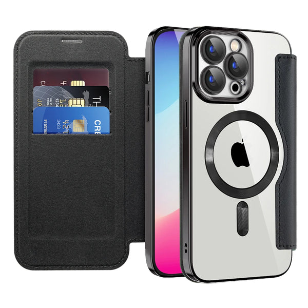 Flip Leather Cover Card Slots Magsafe Phone Case for IPhone 16 14 12 13 15 Pro Max Plus Magnetic Wireless Charging Wallet Case