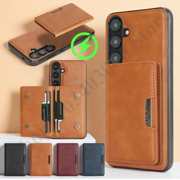 2 in 1 Leather Case for Samsung Galaxy A14 A15 A16 A17 A26 A34 A35 A36 A37 A52 A53 A54 A55 A56 A57 4G 5G Cards slots Phone Cover