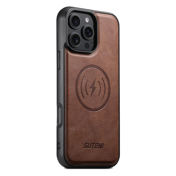 SUTENI Frosted Feel Faux Leather Magnet Wireless Charging Phone Case For iPhone 17 Pro Max 16 Plus 15 14 Pro 13 12