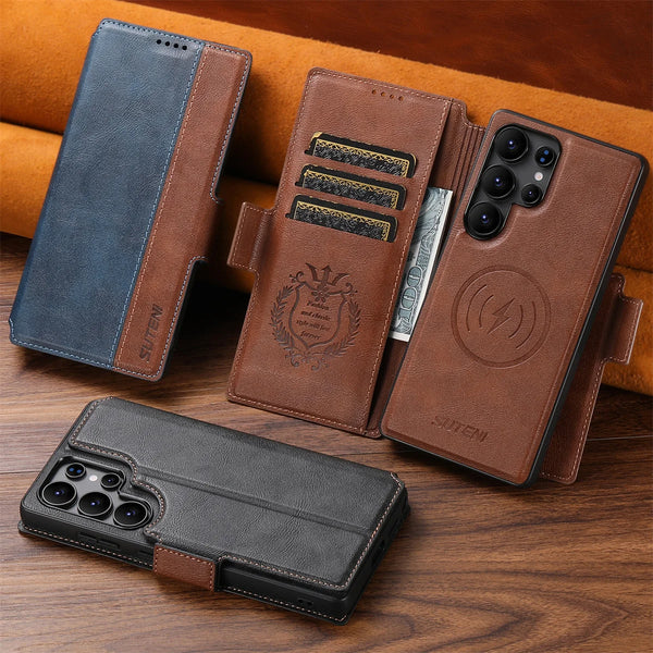 SUTENI Luxury 2 in 1 Detachable Magsafe Leather Case for Galaxy S26 Ultra S25U S24U S23U Wireless Charging Book Folio Flip Cover